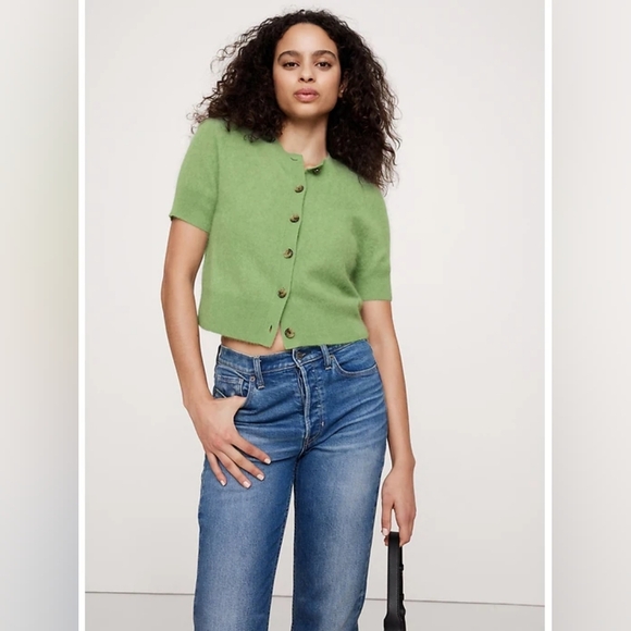 OAK + FORT Green Button-Up Short Sleeve Cardigan Small - Picture 1 of 9